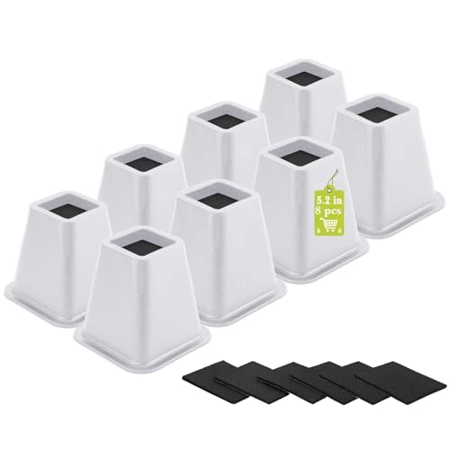 8 Pack Furniture Risers 6 Inch, Bed Risers Heavy Duty for Table Desk Couch Chair Sofa Cabinet Bed Frame Dorm, Square Table Leg Risers Lift Height 6", White - color: White 8 Pack, size: 6 Inch
