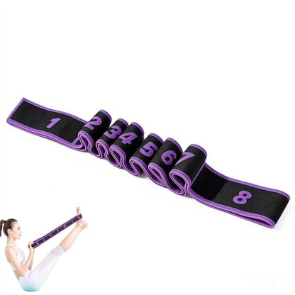 Yoga Stretch Strap with 8 Loops, Pilates Flexibility Strap - color: Purple