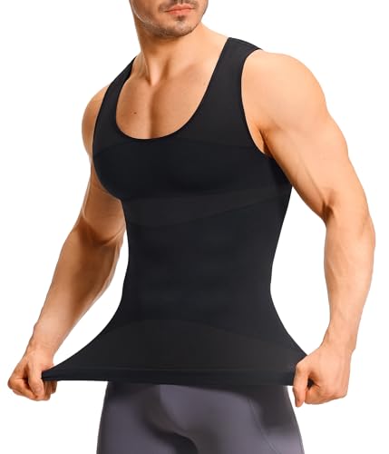 TAILONG Mens Compression Shirt - Slimming Body Shaper Sleeveless Workout Tank Top Undershirts Tummy Control Vest - color: Black, size: XX-Large