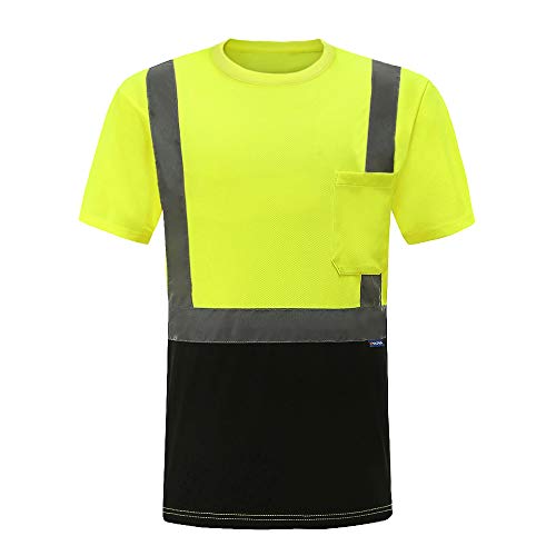 AYKRM Safety T Shirt Reflective High Visibility hi vis Long Sleeve T Shirt (XS-6XL) - color: Yk-yellow-short, size: X-Small