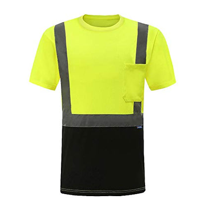 AYKRM Safety T Shirt Reflective High Visibility hi vis Long Sleeve T Shirt (XS-6XL) - color: Yk-yellow-short, size: X-Small