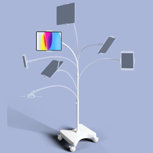 LEVO Rolling Gooseneck Tablet Floor Stand, iPad & Phone Holder, White - color: White