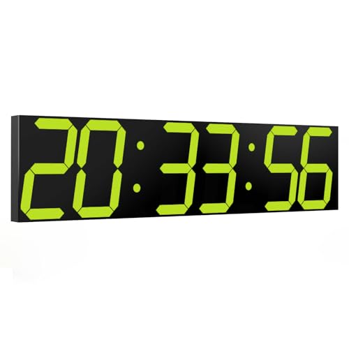 CHKOSDA Digital Wall Clock, Oversize Digital Clock with Auto Dimmer, Huge Countdown Timer with Remote Control, 27" Wide Led Display, 6 Digits, Wall Mount, Date and Temperature（Yellow） - color: Yellow