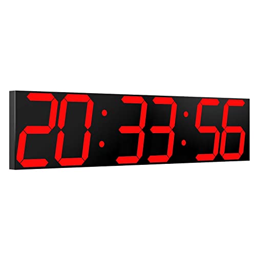 CHKOSDA Digital Wall Clock, Oversize Led Digital Clock Large Display with Auto Dimmer, Huge Countdown Timer with Remote Control, 27" Wide Led Display, 6 Digits, Wall Mount, Date and Temperature (Red) - color: Red