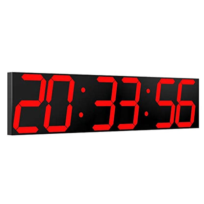 CHKOSDA Digital Wall Clock, Oversize Led Digital Clock Large Display with Auto Dimmer, Huge Countdown Timer with Remote Control, 27" Wide Led Display, 6 Digits, Wall Mount, Date and Temperature (Red) - color: Red