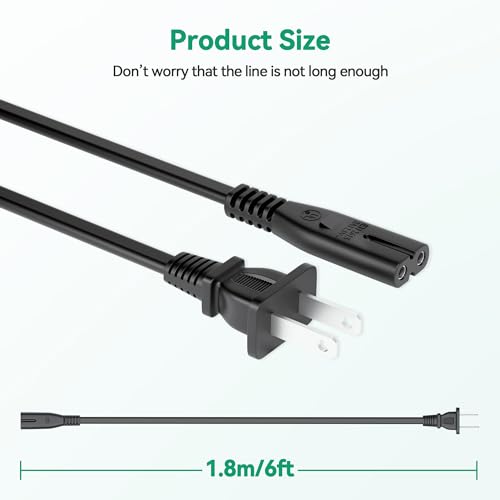AC Power Cord Compatible with Tvdugim Under Desk Elliptical, 6ft/1.8m Power Cord for Electric Seated Pedal Foot Leg Exerciser Machines