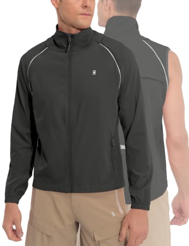 Little Donkey Andy Mens Packable Cycling Jacket Removable Sleeves & Hood - color: Black, size: XX-Large
