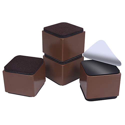 Ezprotekt 2 Inch Bed and Furniture Risers, Heavy Square Chair Sofa Couch Tables Risers, Width 2.4"-Adds 2" Height, Supports 20,000 lbs, Solid Steel Won't Crack & Scratch Floors (Brown, 4 Pack) - color: Brown, size: 2" x 2.4"