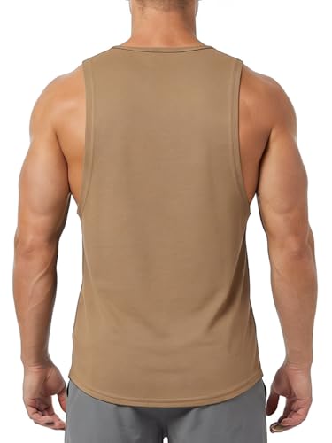 Men's Sleeveless Workout Tank Top Quick Dry Gym Muscle Bodybuilding Vest Breathable Lightweight Summer Athletic Tops - color: Khaki, size: Large