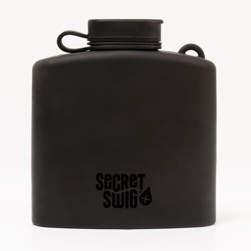 8 oz. silicone hip flask with air-vented funnel. Compact, money-saver for concerts, festivals, hiking, sports, parties, reunions, and more. Fits in pockets & bags. Great gift for dads and husbands - color: Black