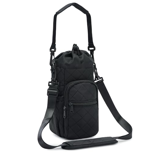 sportsnew 40oz Crossbody Water Bottle Bag for Gym Hiking - color: Quilt Black