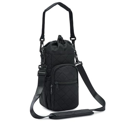 sportsnew 40oz Crossbody Water Bottle Bag for Gym Hiking - color: Quilt Black