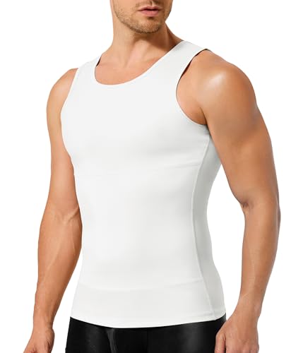 TAILONG Compression Shirt Men Shapewear Slimming Body Shaper Vest Compression Tank Top Undershirt - color: White, size: XX-Large