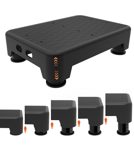 5-Level Adjustable Step Stool, 700 LBS Capacity Safety Bed Step for Seniors, Exercise Setp Platform, Portable Stair Assist for Elderly, Wide Step up for Kitchen, Car, Bedside & Shower, Black - color: Black Mat+black Step