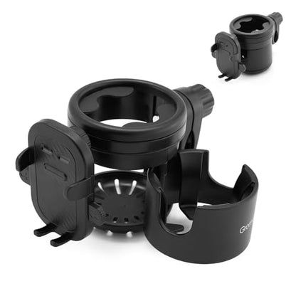Gromast Universal Stroller Cup Holder with Phone Holder, 3-in-1 Detachable Drink Holder 360° Rotatable, Adjustable Cup Holder for Baby Stroller, Tricycle - Black - color: Black-4-in-1