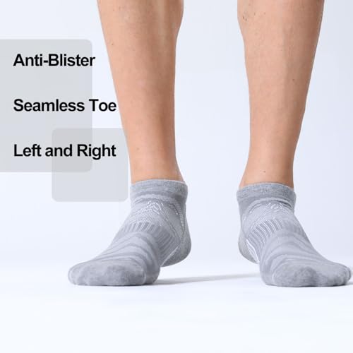FITRELL Men's 6 Pack Ankle Running Socks Low Cut Cushioned Athletic Sports Socks 7-9/9-12/12-15 - color: Light Gray+white, size: 7-9