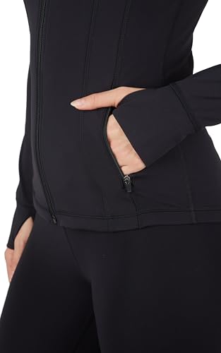 Yogalicious Womens Ultra Soft Lightweight Full Zip Yoga Jacket with Pockets - color: Black Nude Tech, size: Large