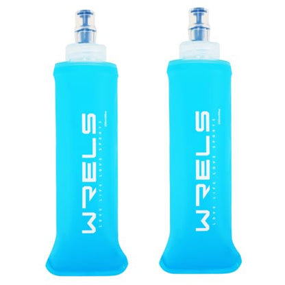 WRELS TPU Soft Flask Lightweight Portable Reusable Water Bottle,BPA Free Collapsible Flask for Hydration Pack in Running Hiking Cycling and Marathon - color: 250ml/8.45oz-2 Pack-Light Blue