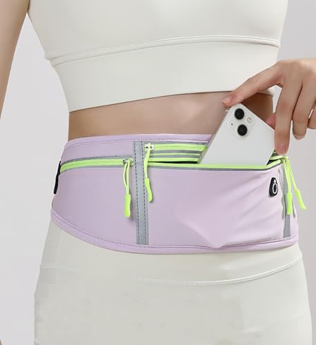 Men Women Running Belt Pack,Reflective Workout Sport Waist Pack Bag,Running Phone Holder Belt with Water Bottle Holder for Workout Walking Cycling,Lilac - color: Lilac