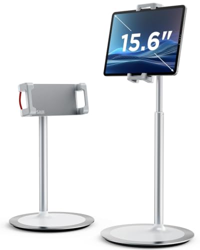 SAIJI iPad Stand for Desk - Height Adjustable & Weighted Base Phone Holder - color: Silver