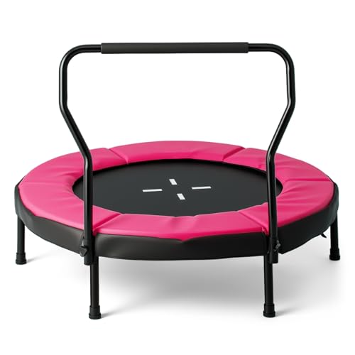 GYMAX Rebounder Trampoline Adult, 40" Mini Fitness Trampoline with Detachable Handle, Safety Foam Pad & Non-Slip Foot Pads, Exercise Rebounder for Indoor Outdoor Kids Adults - color: Pink