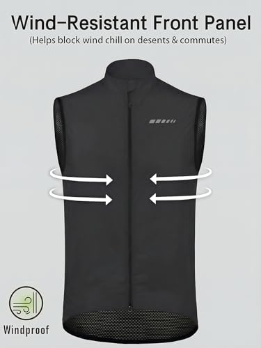 qualidyne Men's Windproof Cycling Vest, Full-Zip Sleeveless Bike Gilet - color: Black, size: Large