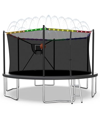 2026 Upgrade 1500LBS Outdoor Tranpoline for Kids and Adults 【Easy to Install & Built to Last】 10FT 12FT 14FT 16FT Recreational Tranpolines with Net, Basketball Hoop and Ladder, ASTM Approved - color: Black, size: 10FT