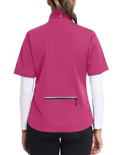 Little Donkey Andy Women's Short Sleeve Golf Jacket Lightweight Water Resistant Quick Dry Running Vest with Zipper Pockets - color: Rose, size: Small