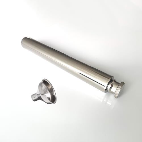 Stainless Steel 2oz Tube Flask Portable Mini Water Bottle & Funnel (Mirror Finish, Round Bottom) - color: Mirror Finish, size: Round Bottom