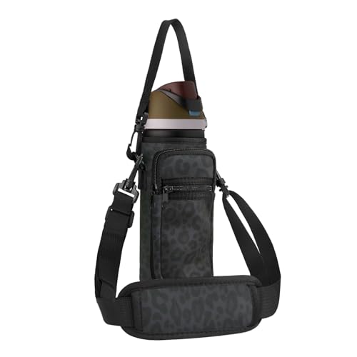 Neoprene Water Bottle Holder Bag with Cell Phone Pocket Compatible with Owala FreeSip 24 oz，Water Bottle Carrying Bag ，with Adjustable Shoulder Strap,for 24oz Stainless Steel Water Bottle - color: Black Panther