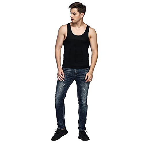Odoland Men Compression Shirt 3 Pack Body Shaper Vest Tank Top - color: Black/Black/Black, size: X-Large