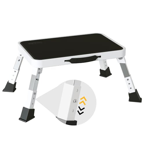 BONTEC Folding Step Stool, 3-Level Adjustable Metal Step Stool, 330lbs - color: White