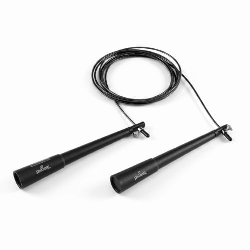 Spalding - Large Handle Speed Jump Rope, Adjustable 9 ft PVC Skipping Rope, Non-Slip Contoured Grip, Cardio Fitness Training Rope for Home & Gym (Black)