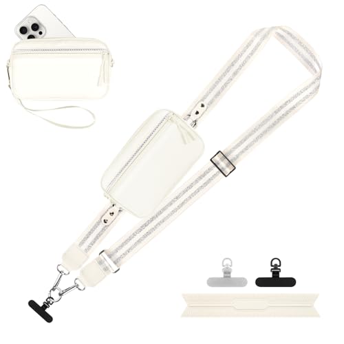 YFWE Clip and Go Strap for Phone with Wallet Crossbody, Adjustable Phone Lanyard with Detachable RFID Wristlet Wallet, Pattern Strap - Cream&Silver (L) - color: Cream-silver, size: Large