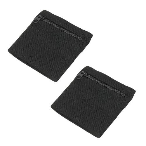Wrist Wallet Wristband with Zipper, Cotton Wrist SweatBands Sports Absorb Sweat Wristbands - color: Black