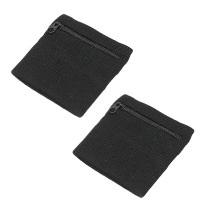 Wrist Wallet Wristband with Zipper, Cotton Wrist SweatBands Sports Absorb Sweat Wristbands - color: Black