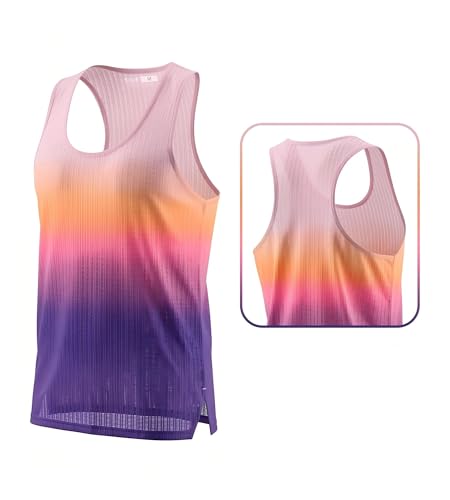 Men's Ultra Lightweight Running Tank Top Marathon Singlet Breathable Vest - color: Pink/Purple, size: X-Large