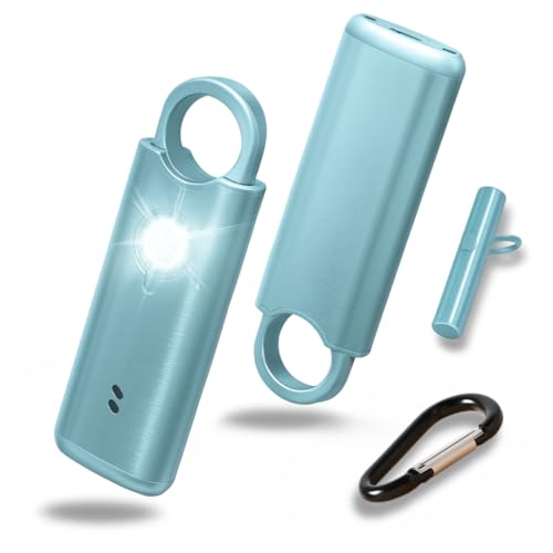 VOLTEK Metal Personal Alarm for Women (Azur) – 140dB Self Defense Safety Alarm Keychain, USB-C Rechargeable Emergency Alarm with Door & Window Sensor Mode - color: AZUR