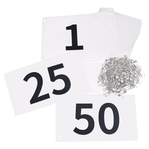 TRIWONDER Tyvek Running Bib Competitor Numbers with Safety Pins, Running Numbers Paper Tags 1-500, Tearproof and Waterproof 4 x 7 Inches for Marathon Races and Events Sports Games (1-50) - color: Black&White [4"x7"] 1-50