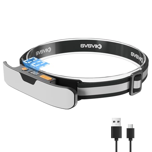 svsviio K0206 1500 Lumens Rechargeable LED Headlamp,Super Bright 230° Wide Beam Head lamp,3 Modes,Lightweight,IPX5,Head Lights for Forehead,Hard Hat Flashlight for Adults Camping Essentials Gear - size: 1 Pack