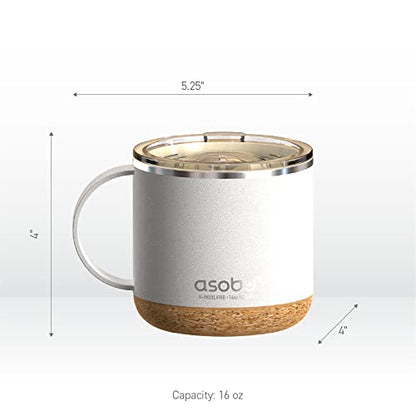 asobu Infinite Stainless Steel Insulated Coffee Mug with Inner Ceramic Coating and Cork Coaster 16 Ounce (White) - color: White, style: INFINITE MUG