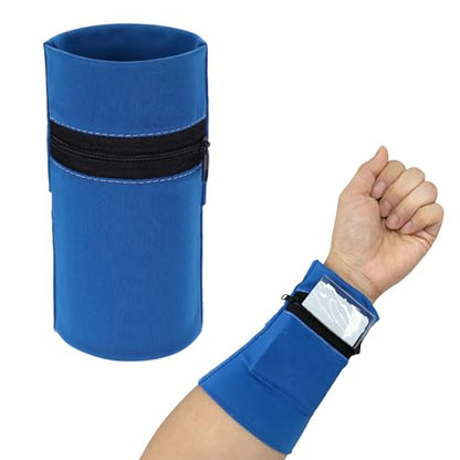 Wrist Pouch, Wrist Wallet Wristband with PVC Card Pouch Zipper Wristband Sports Sweatbands for Men and Women - color: Dark Blue
