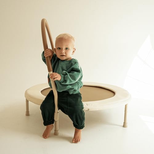 36" Kids and Toddler Mini Trampoline, Aesthetic Indoor and Outdoor Small Baby Trampoline with Removable Handle, Ultra Safe No-Gap Elastic Spring Design