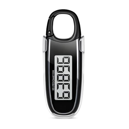 3D Pedometer for Walking, Simple Step Counter with Clip & Carabiner - color: black