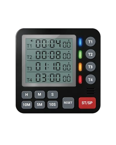 TPNEG Digital Kitchen Timer - 4-Channel Cooking Timer with Alarm, Magnetic Back, Loud & Silent Modes, Count Up/Down, Ideal for ovens, Seniors, Kids and classrooms, Replaceable AAA Battery - color: Black