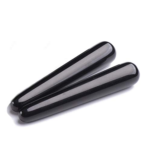 AMOYSTONE Black Obsidian Massage Stick Gemstone Massage Treatment Tool - color: Black