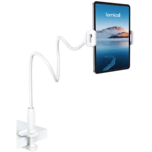 Lamicall Gooseneck Tablet Holder for Bed, Unique Tapered Flexible Arm - color: White