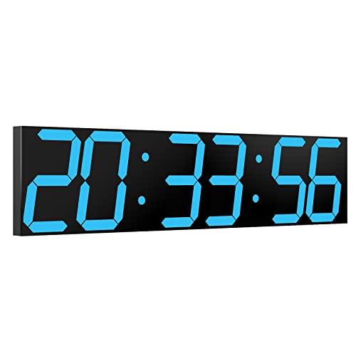 CHKOSDA Digital Wall Clock, Oversize Led Digital Clock Large Display with Auto Dimmer, Huge Countdown Timer with Remote Control, 27" Wide Display, 6 Digits, Wall Mount, Date and Temperature(Ice Blue) - color: Ice Blue