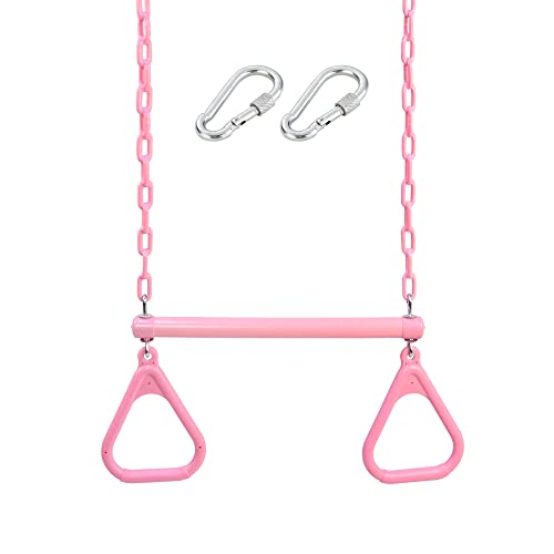 18" Pink Trapeze Swing Bar Rings 48" Heavy Duty Plastic Coated Chains Swing Set Accessories - color: Pink