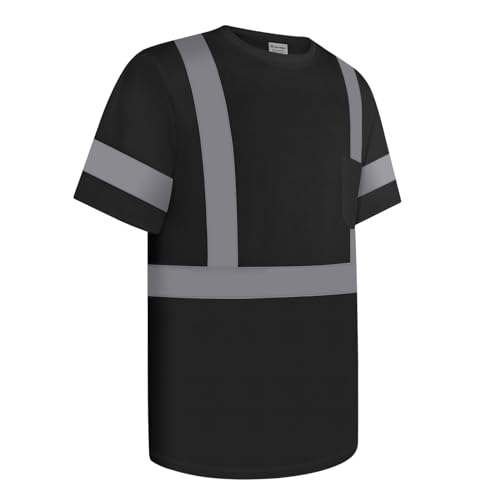 Work Shirts for Men ConstrUCRtion Class 2 High Visibility Shirts for Men, Hi Vis Reflective Safety Shirts for Men Women, Short Sleeve Work Shirts, Breathable, UCR-Black 4XL - color: 1pc Black, size: 4X-Large